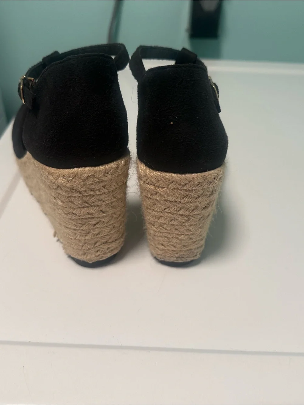 SHEIN Black Espadrille Platform Wedges with Ankle Strap